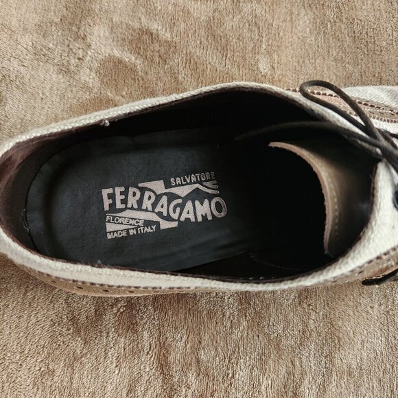 Salvatore Ferragamo Men's Beige Suede & Canvas Cap Toe Oxford Shoes US 11 EE - Picture 7 of 10